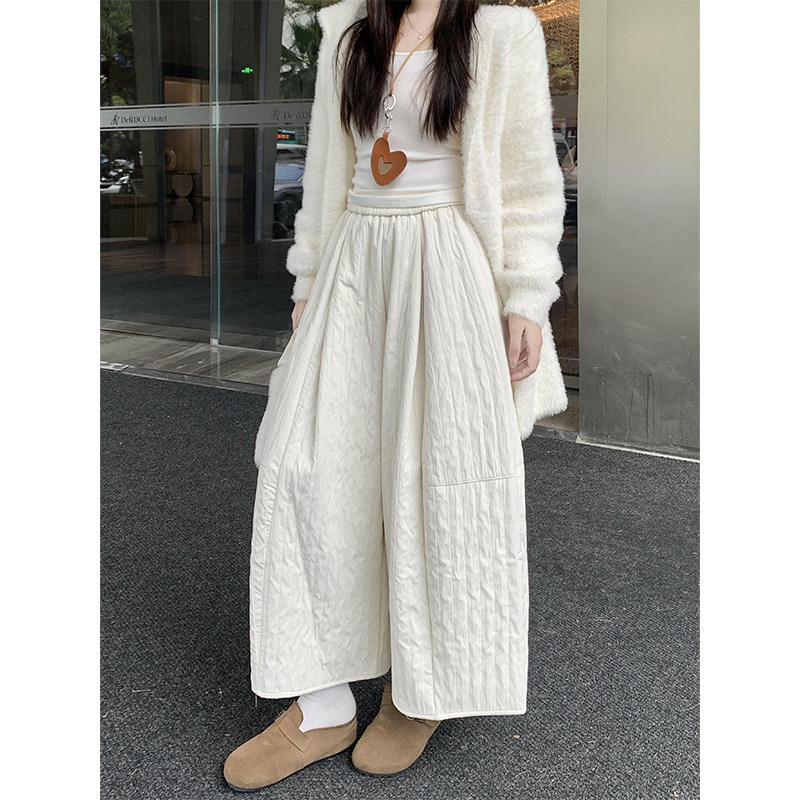 夹棉加绒棉裤女冬2026新款高腰气球裤韩系宽松小个子九分阔腿裙裤