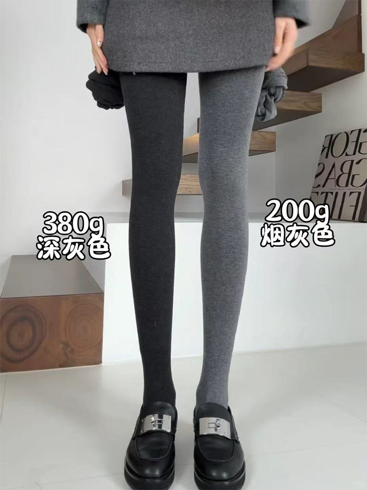 灰色打底裤女秋冬季外穿高腰显瘦保暖秋裤配裙子紧身加绒连脚裤袜