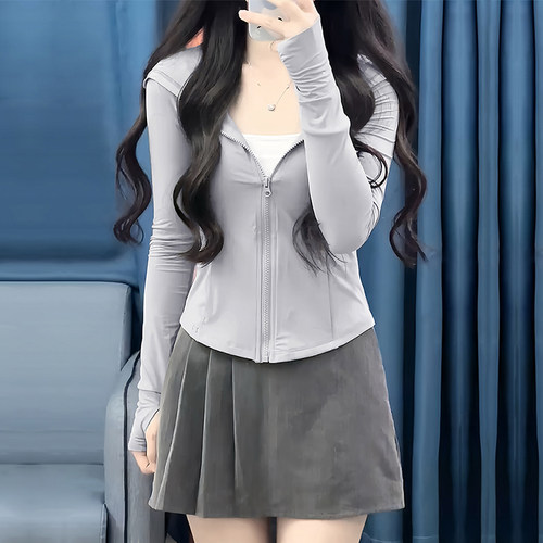 灰色冰丝防晒衣女款夏季V防晒服2026新款修身薄款外套上衣0325e