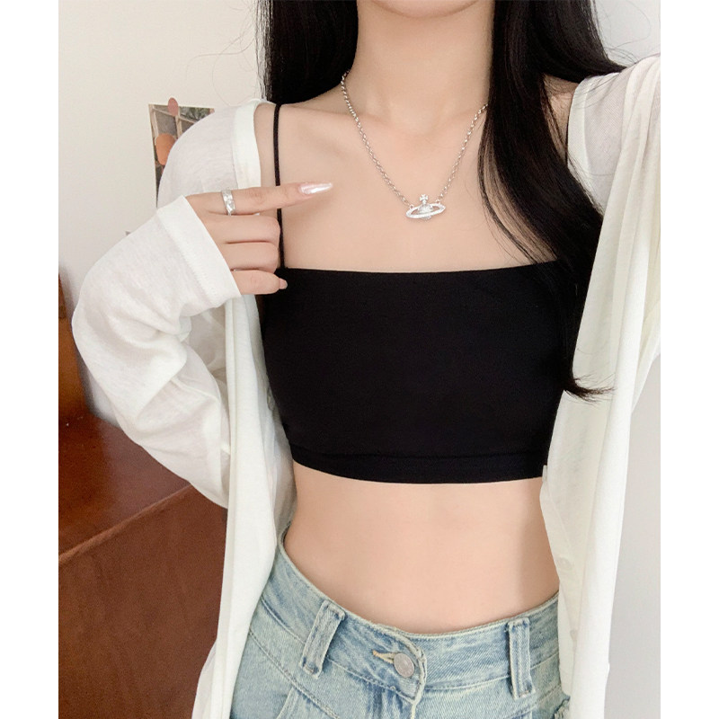 白色小吊带背心女内搭夏带胸垫抹胸上衣打底外穿黑色裹胸美背内衣