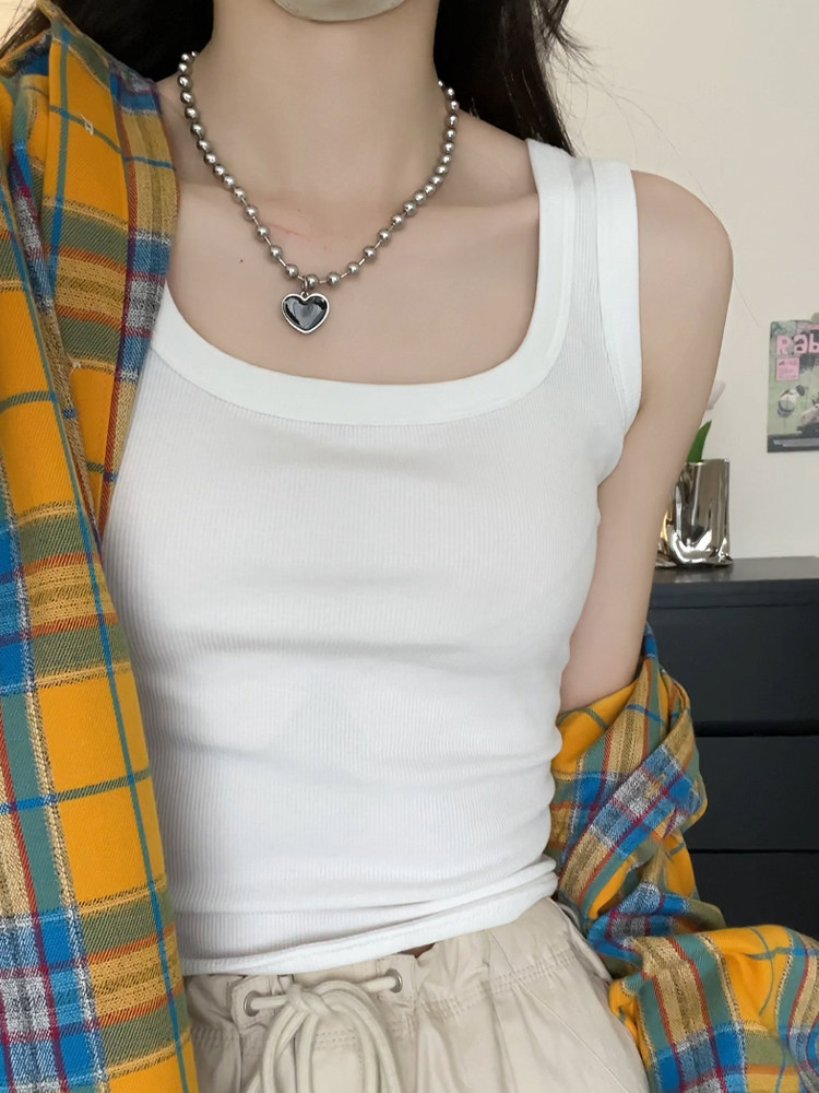 女式背心2026夏季新防暴露内穿，覆盖侧面乳房，纯棉白色底外顶