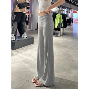 美式翻腰微喇叭裤女夏季薄款低腰辣妹喇叭裤显瘦垂感瑜珈裤运动厚