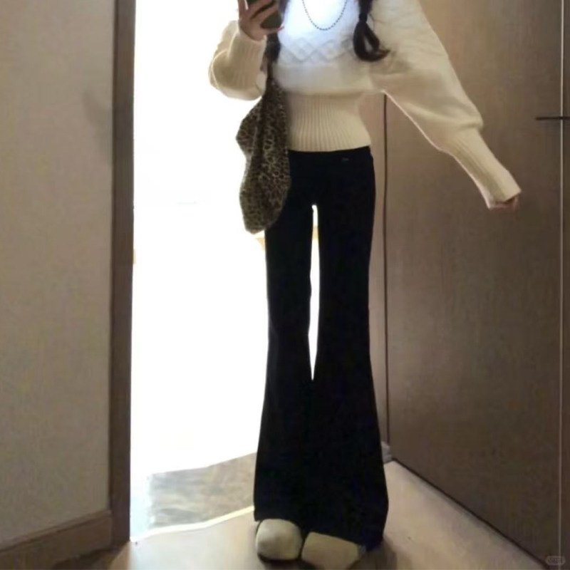 黑色微喇裤女秋冬加绒高腰弹力修身不贴腿小个子拖地马蹄喇叭裤子,女装/女士精品,休闲裤,淘宝优惠券,粉丝福利购,淘宝优惠卷