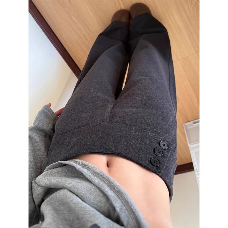 深灰色毛呢阔腿裤女冬季2026新款低腰垂感直筒裤小个子显瘦西装裤