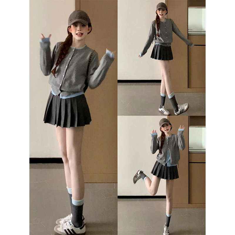 灰色百褶裙女春秋2026新款高腰显瘦jk半身裙小个子a字裙西装短裙