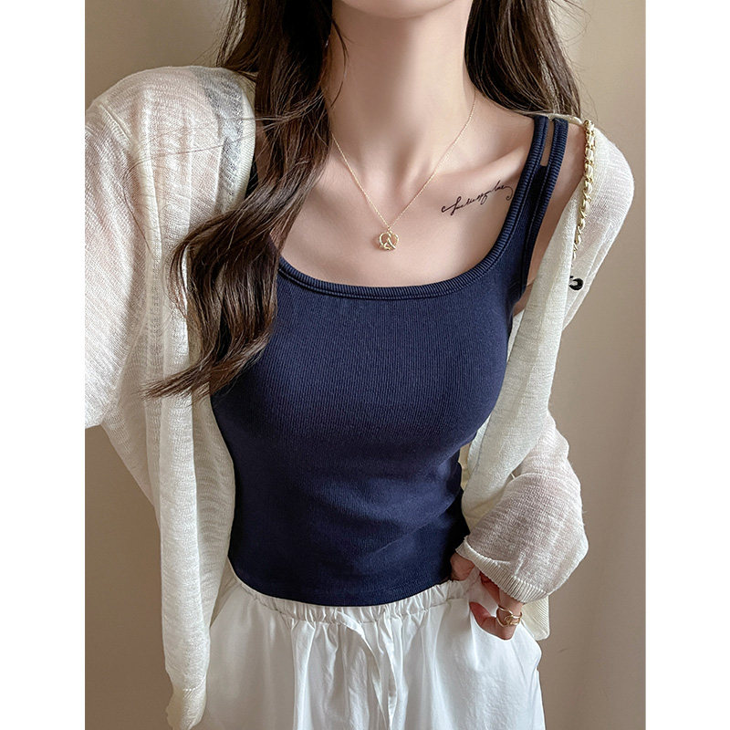 藏青色吊带背心女夏2026新款内搭带胸垫一体外穿海边穿搭外穿上衣