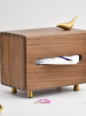 北美黑胡桃实木纸巾盒吉祥鸟创意客厅餐厅茶几家用办公木制抽纸盒