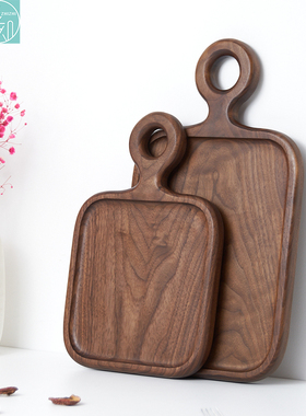 北美黑胡桃木牛排盘 砧板 披萨面包甜甜圈圆手柄实木托盘厨房菜板