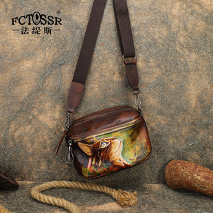 原创手绘女包手工复古马鞍包真皮单肩手提包 限量100个 定制款