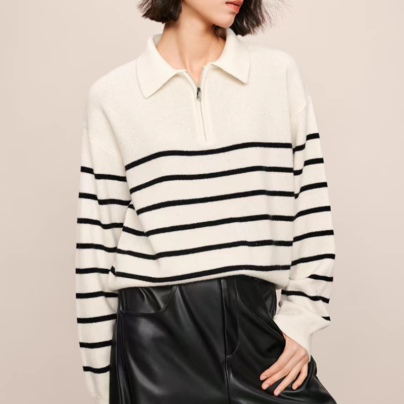 2025冬季新款简约条纹慵懒风POLO领针织衫CH468A0760