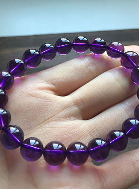 天然紫水晶手链女乌拉圭7A款深紫男女款天然紫晶手串单圈手串