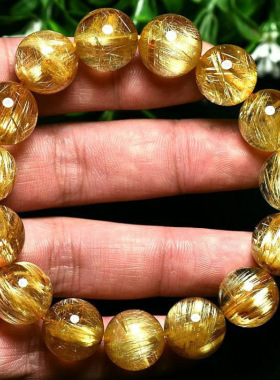 天然招财金发晶钛晶金发手链巴西黄发晶水晶转运手串情侣男女