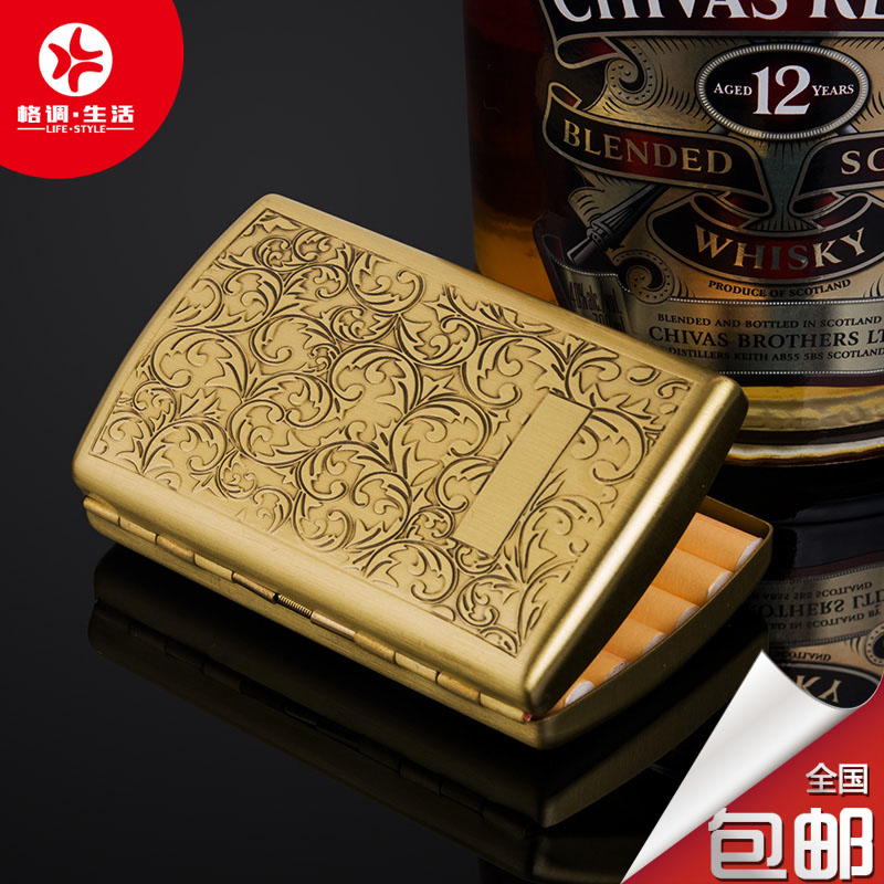 双枪正品纯铜烟盒12支装青铜唐草 富贵花 创意超薄金属烟夹烟具