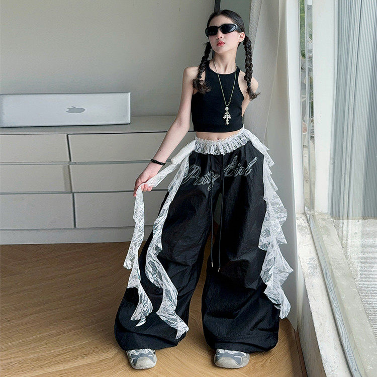 女童街舞套装2025年儿童嘻哈舞蹈服女哈夏装背心伞兵裤潮酷两件套