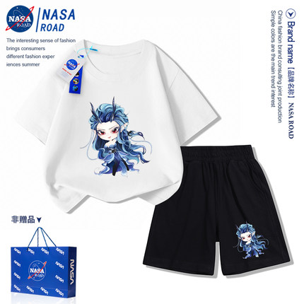 NASA哪咤敖闰儿童套装2025新款夏季男女童短袖短裤纯棉T恤两件套