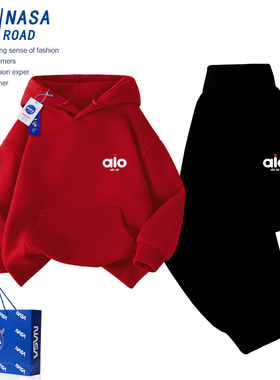 NASA儿童运动套装男童红色卫衣裤子春装2026新款男孩大童两件套潮
