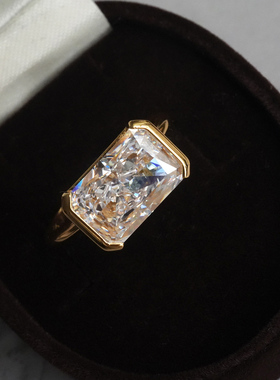 SHAW小众设计S925银长方形克拉雷迪恩切小方糖INS钻戒轻奢戒指女