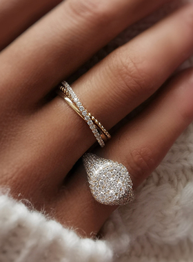 SHAW定制INS欧美925纯银镀18K金闪耀锆石简约情侣尾戒女