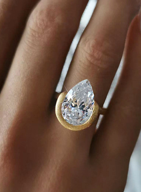 Shaw小众S925纯银克拉金属拉丝感夸张水滴钻个性复古曲线戒指求婚