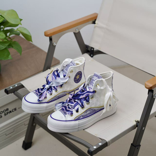 潮流 白紫色女 All Lift增高厚底高帮帆布鞋 A13353C Star 匡威正品