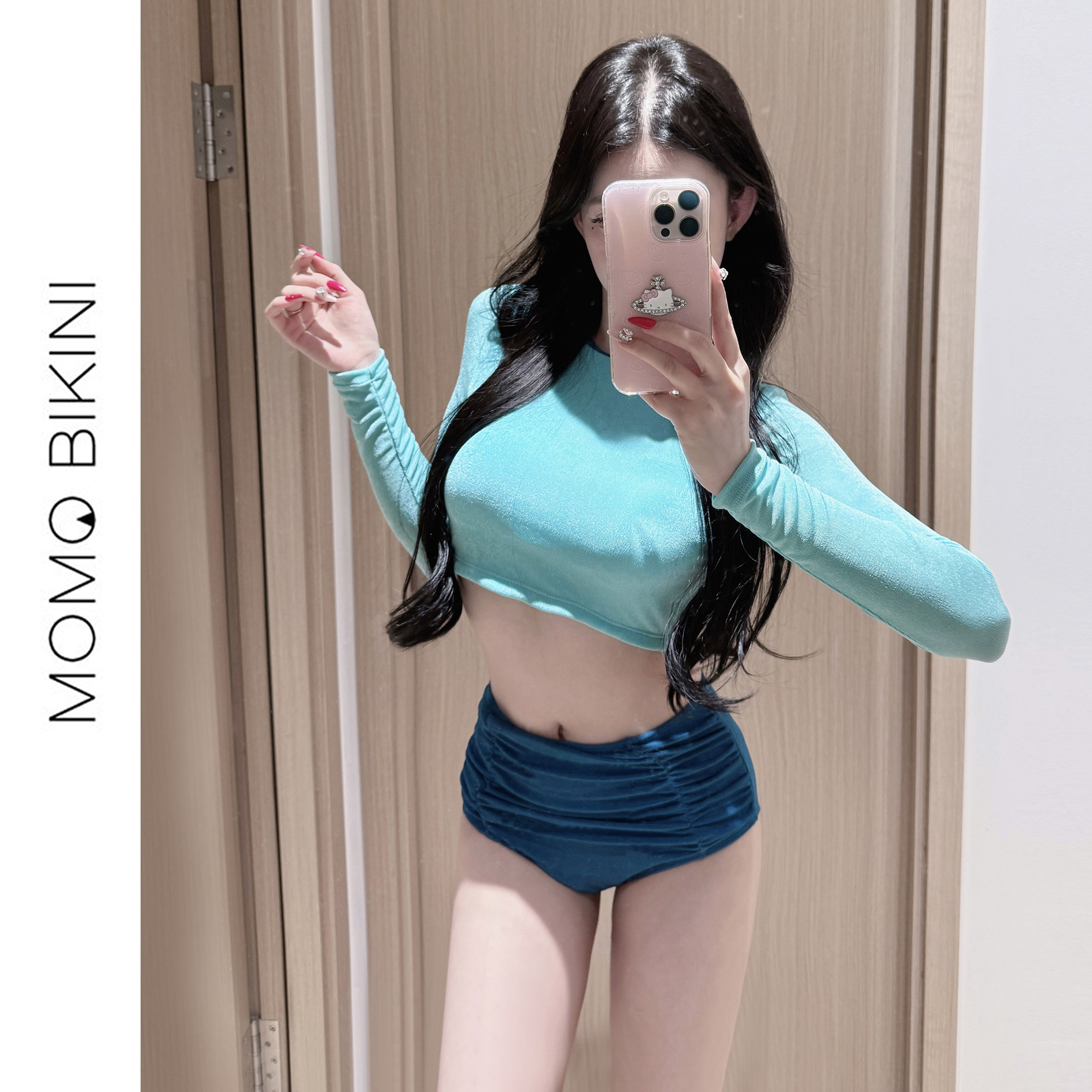 辣妹风长袖遮肚显瘦分体游泳衣女