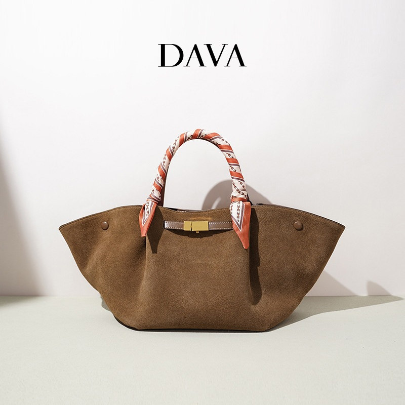 法国DAVA磨砂牛皮手提翅膀包包女时尚大容量托特包通勤单肩斜挎包