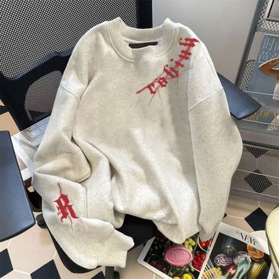 420g重磅美式高街oversize学生无帽卫衣男秋冬情侣设计感加绒上衣