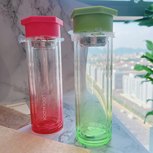 乐扣乐扣高端款 渐变双层耐热玻璃水杯350ml