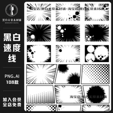 黑白漫画风格动漫速度线边框波点分割线PNG免扣海报设计美工素材