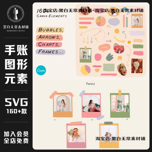 文艺箭头气泡框图表条形图几何图形元素手绘SVG矢量图片设计素材
