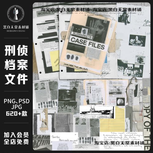 复古做旧破损刑侦探案悬疑追踪解密文件档案资料背景美工设计素材