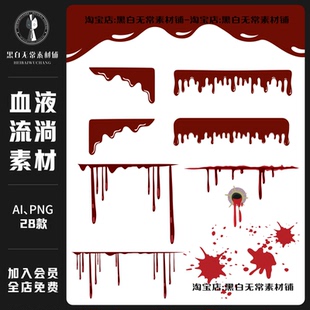 暗黑风万圣节红色血液流淌血迹喷溅飞洒手账png装饰元素美工素材