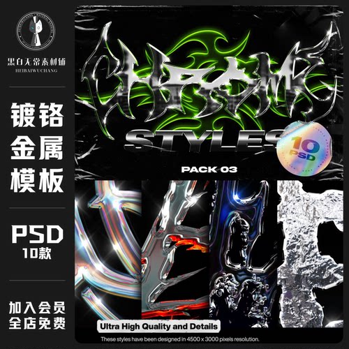 金属镀铬酸性艺术未来派3D立体建模文字特效PSD模板海报设计素材
