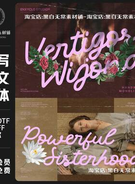 复古ins风Logo海报杂志标题设计无衬线手写英文字体安装美工素材