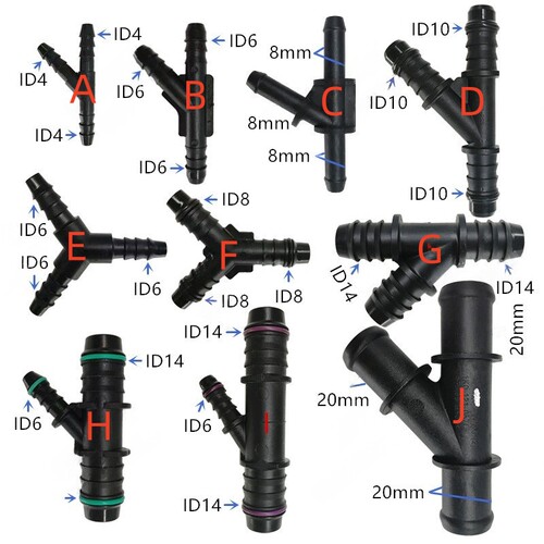 等径ID6 ID8 ID10 ID14转接头Y形8mm 20mm变径三通燃油管快速接头