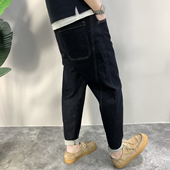 休闲百搭潮流小脚长裤 2025冬男加厚牛仔裤 藏青蓝色立体剪裁锥形裤