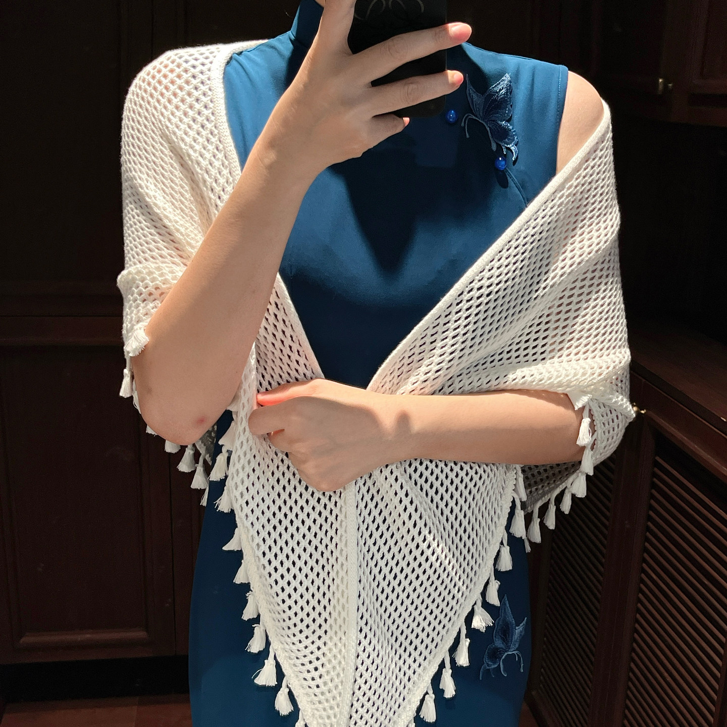 国风复古镂空针织三角形披肩女夏图片