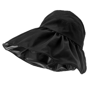 防晒帽子女韩版遮脸黑胶夏季大沿遮阳沙滩大檐空顶折叠渔夫太阳帽