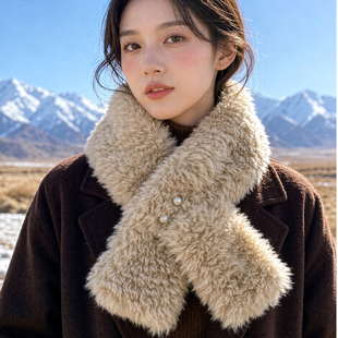 纯色毛绒珍珠围脖女秋冬季加厚毛毛围巾韩版学生百搭简约时尚保暖