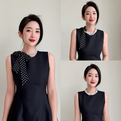 春夏珍珠项链长条小丝巾飘带百搭