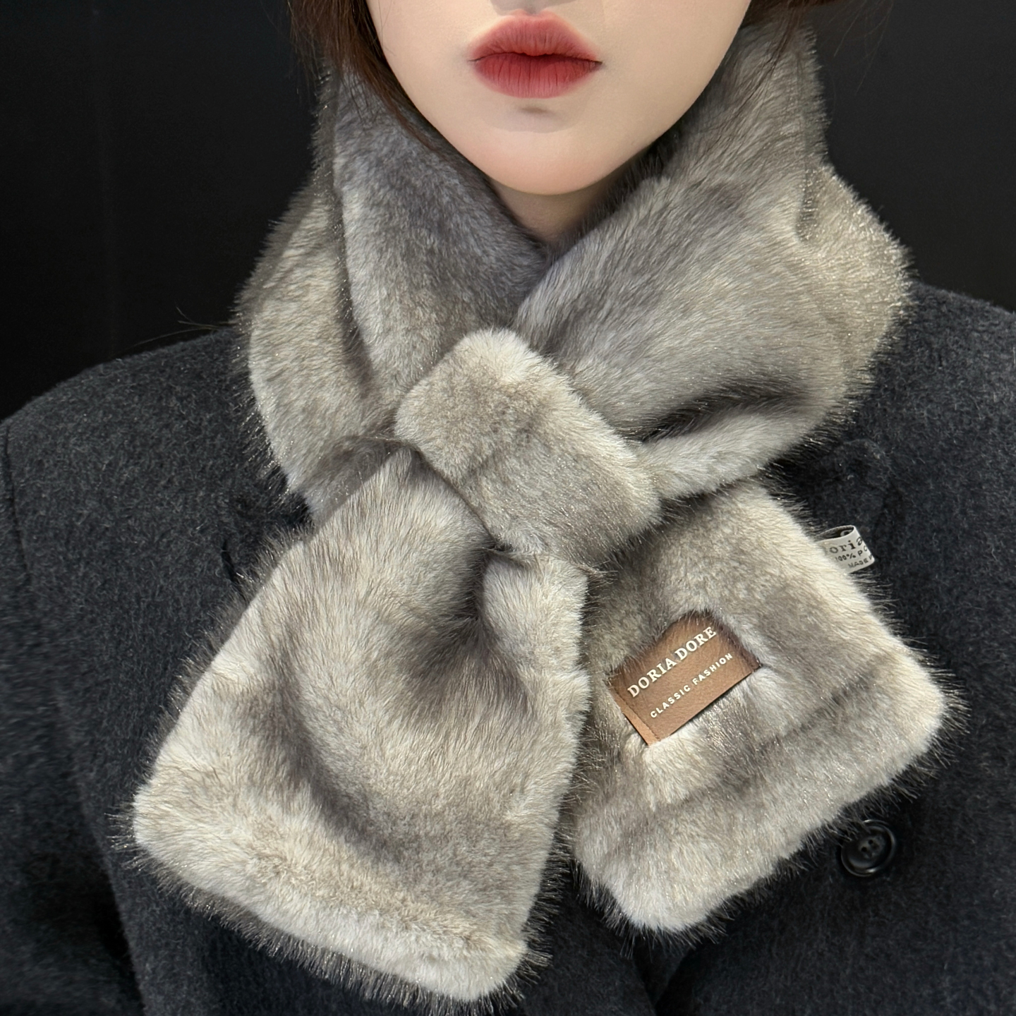 韩系高级感毛绒交叉围脖女冬季