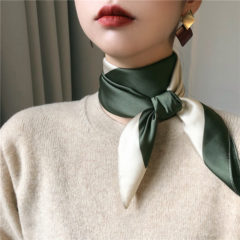 韩版新款小丝巾拼色方巾春秋百搭文艺装饰小领巾洋气减龄发带头巾