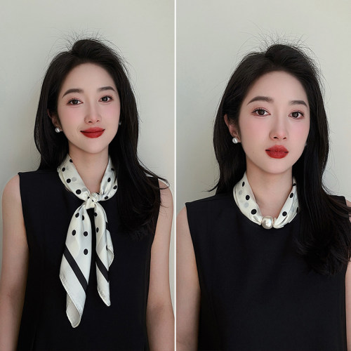 波点磁吸扣拼接长条丝巾女百搭