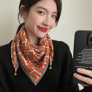 磁铁扣棉麻丝巾女春秋冬季方巾三角巾懒人护颈时尚百搭领巾围巾潮