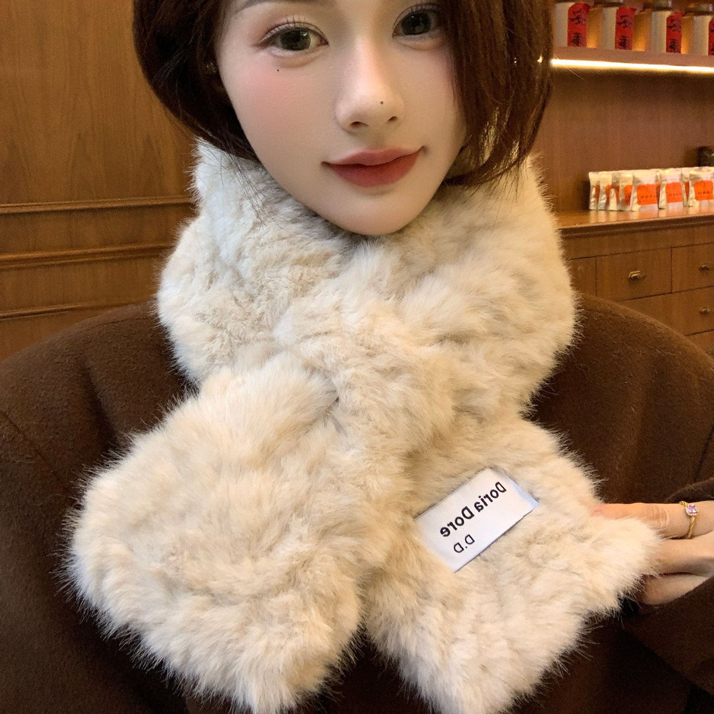 秋冬季仿兔毛围巾女学生柔软加厚