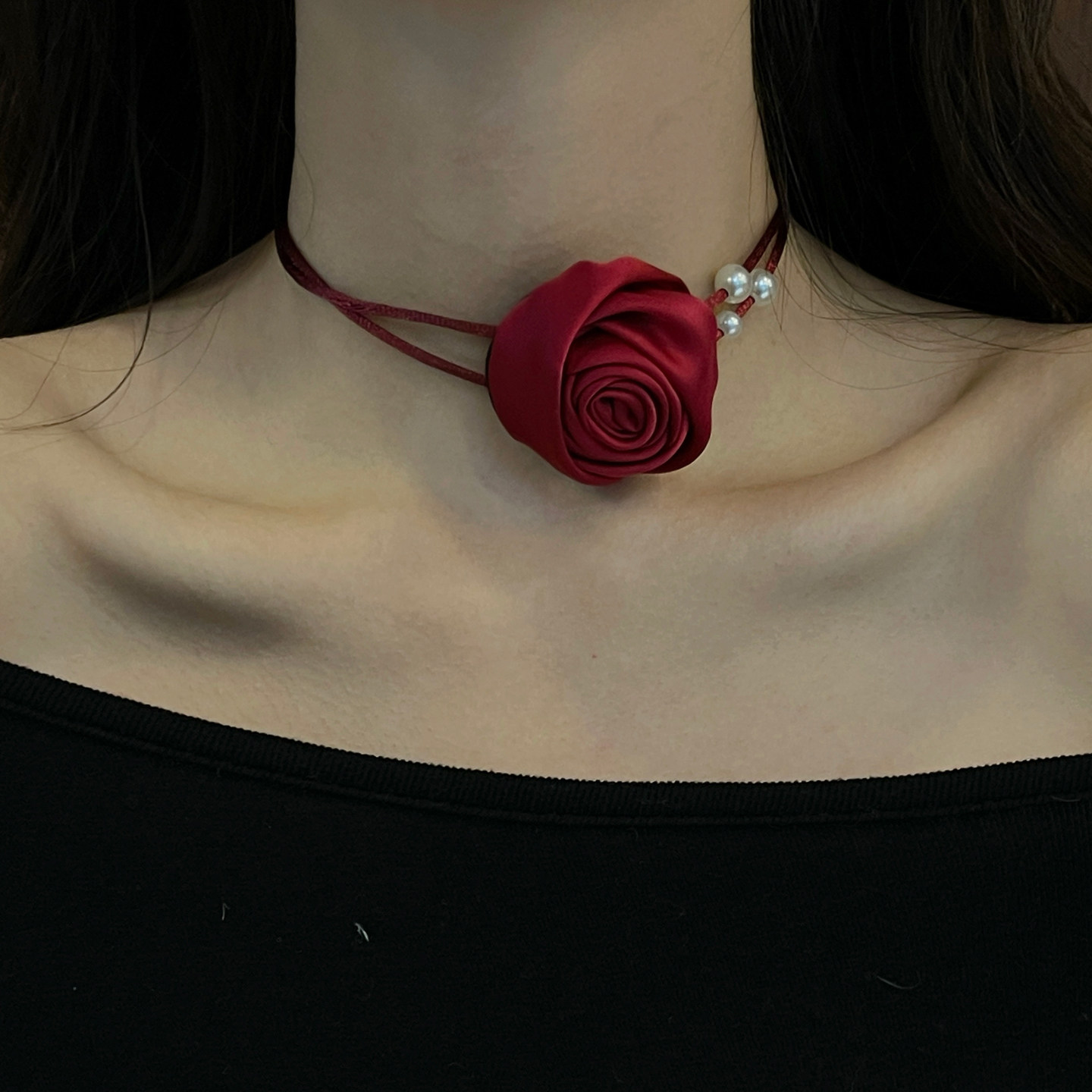 玫瑰花朵颈链choker颈花颈带项链女小众系脖子锁骨链绑带单品配饰