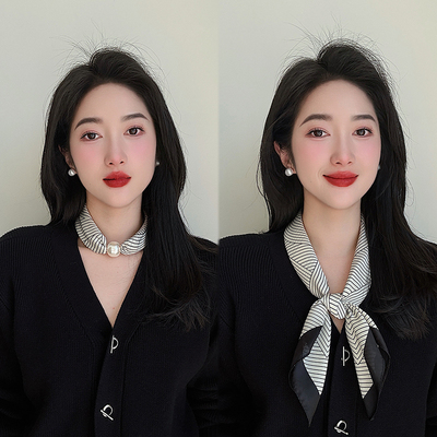 大珍珠磁吸扣长条拼接项链丝巾