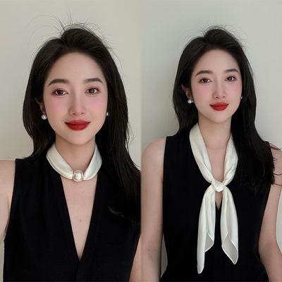 白色珍珠磁吸扣项链小丝巾女春夏