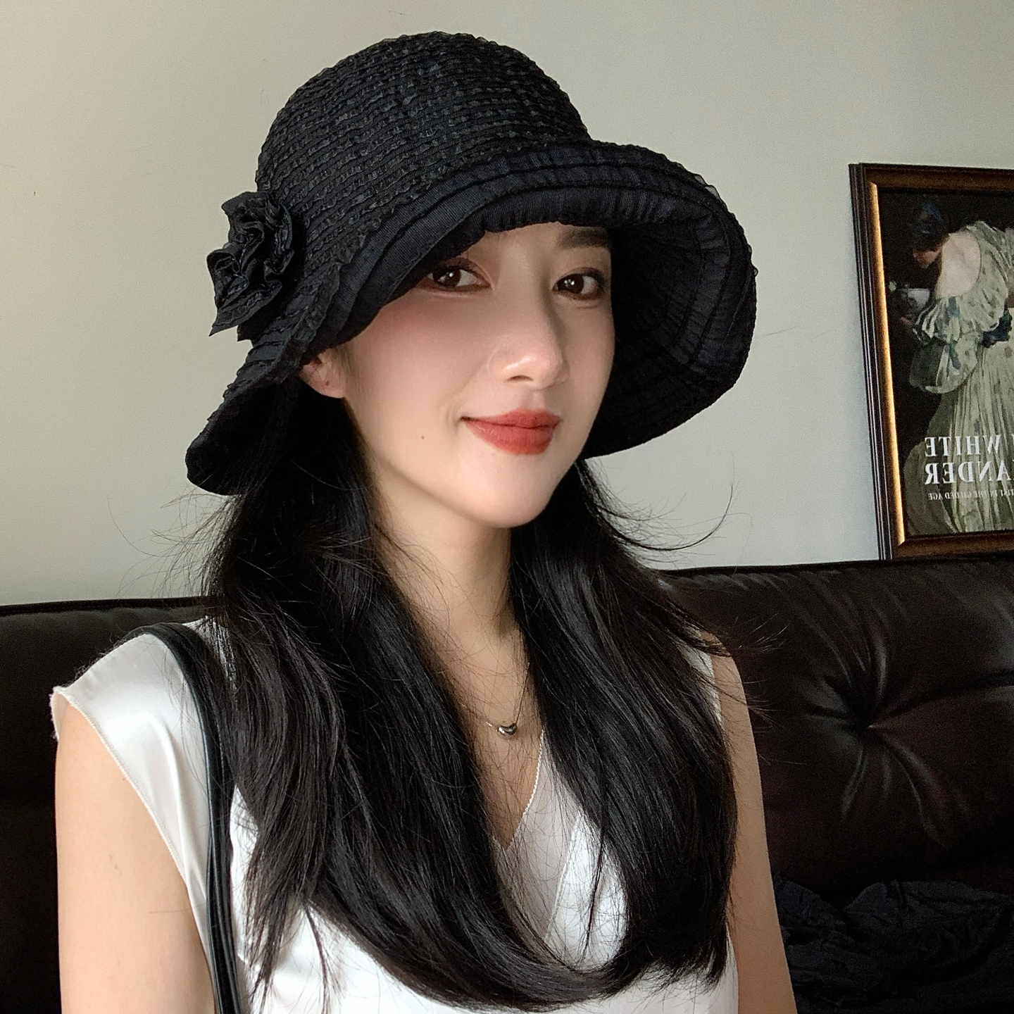 可折叠夏季条纹大花朵渔夫帽子女