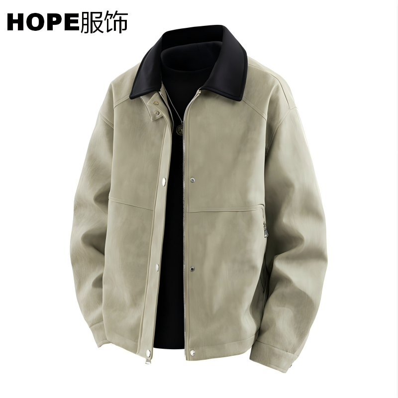 HOPE秋冬季新款大码夹克男PU皮衣男插色翻领加肥加大潮流百搭款